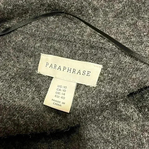PARAPHRASE Gray 50/100 wool open front  cardigan size 10 - Picture 2 of 6